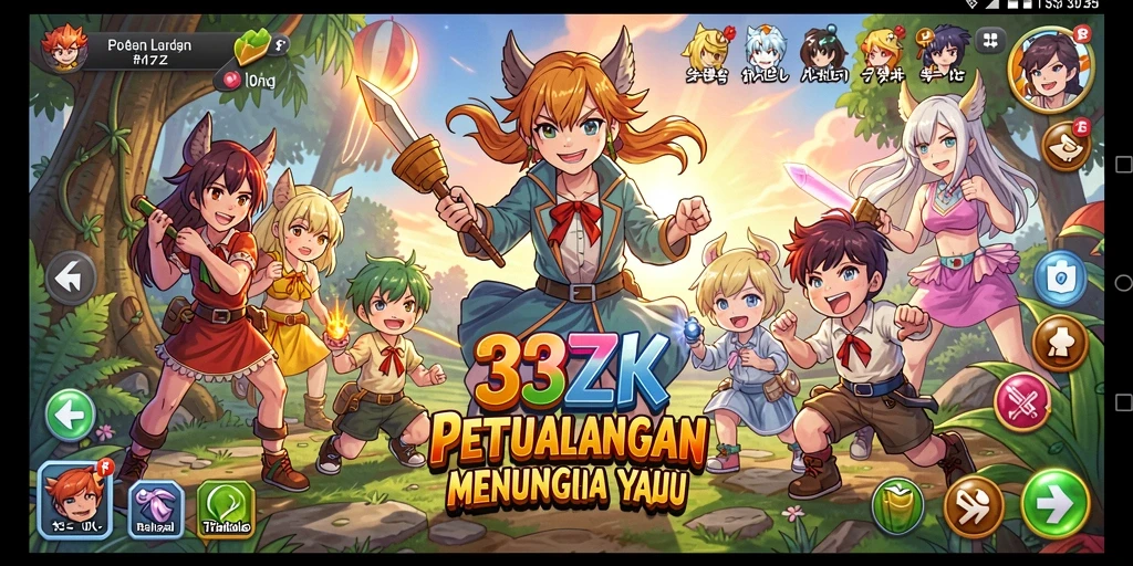 Tangkapan layar gameplay 33ZK yang menampilkan aksi karakter anime.