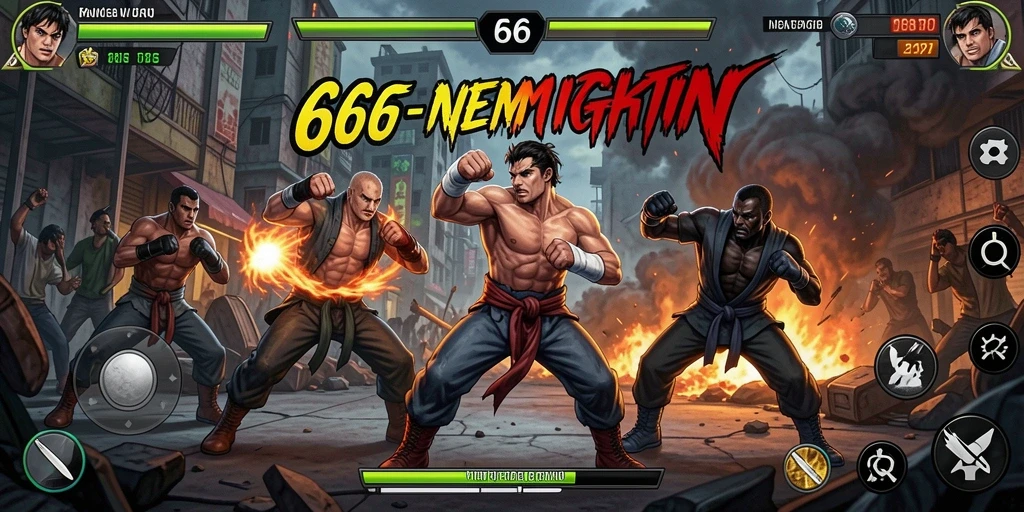 Screenshot 666F menunjukkan pertarungan seru dengan karakter unik dan grafis memikat.
