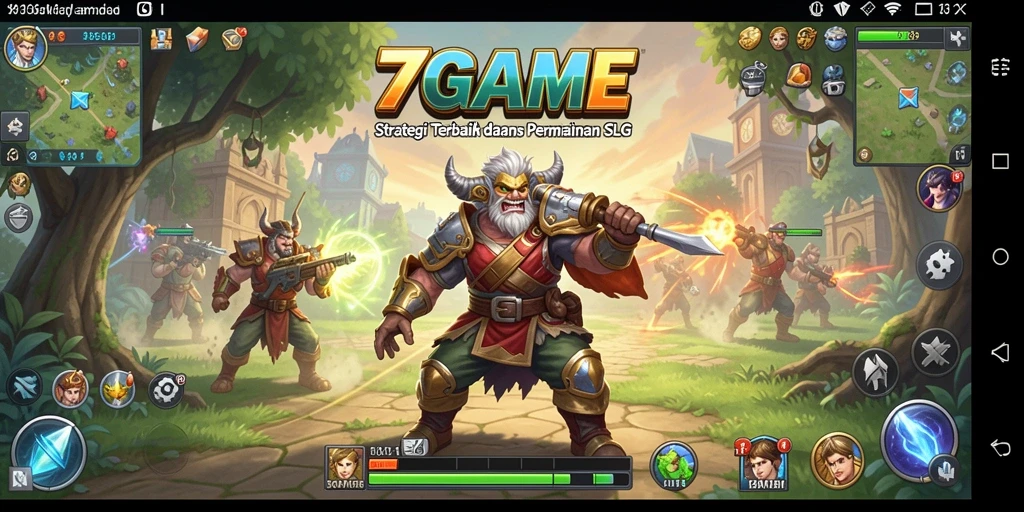 Screenshot permainan 7GAME menampilkan aksi pertempuran seru dalam strategi SLG.