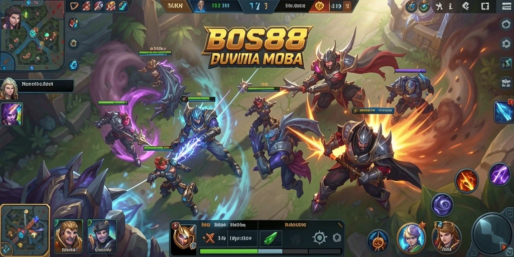 Tampilan aksi seru dari permainan MOBA BOS88 yang mendebarkan.