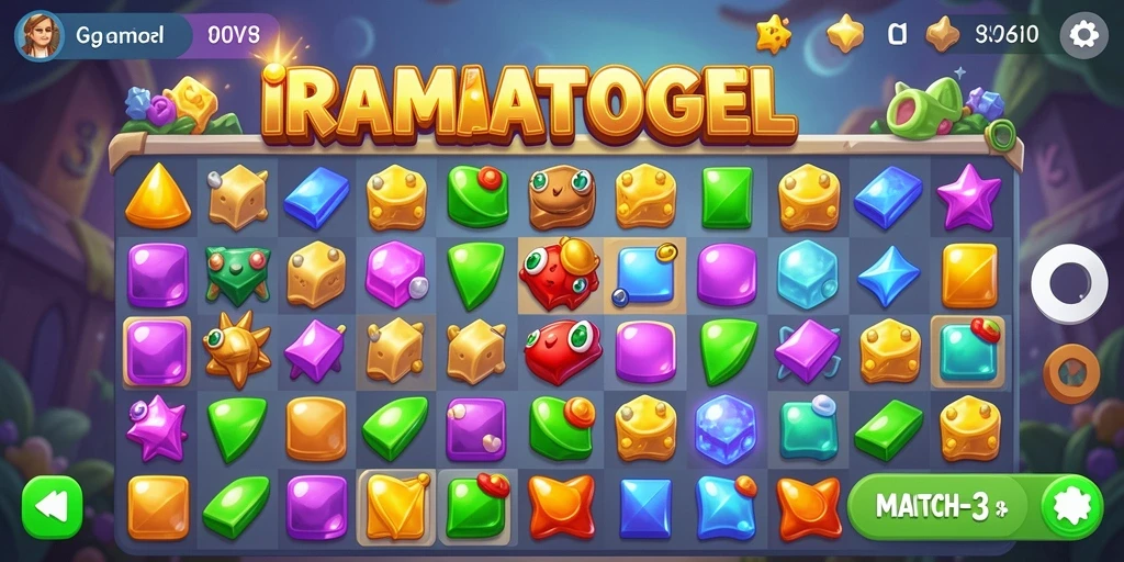 Screenshot IRAMATOGEL menampilkan gameplay seru dari Match-3.