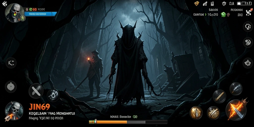 Tampilan gameplay JIN69 yang mendebarkan dalam suasana horror.