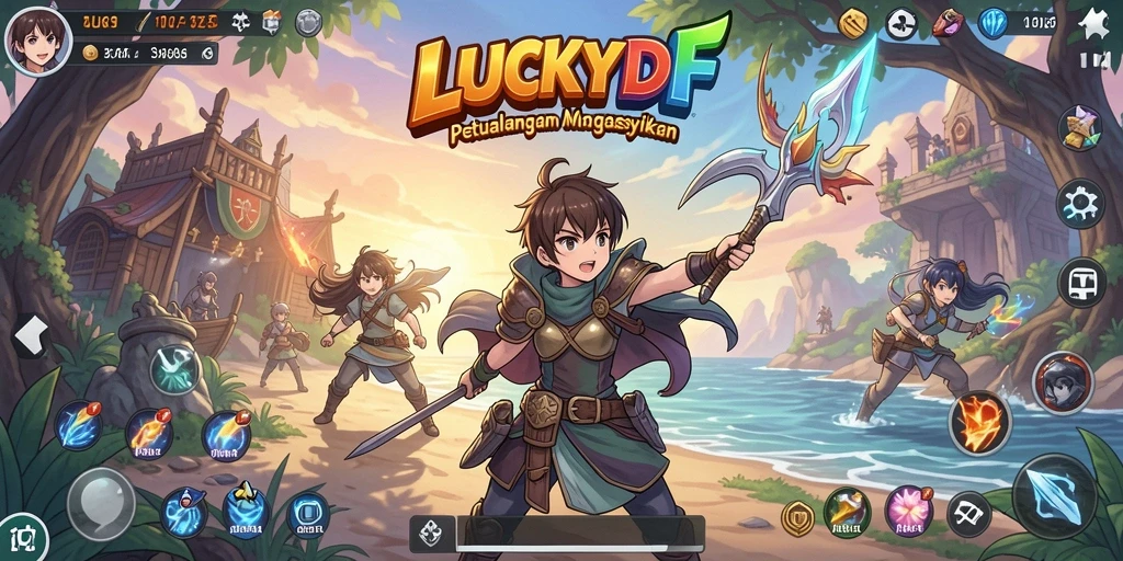 Screenshot gameplay LUCKYDF yang menampilkan petualangan anime seru.