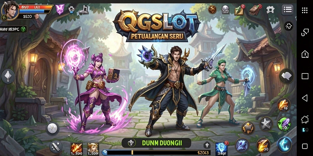 Tangkapan layar utama gameplay QQSLOT dengan aksi pertempuran epik.