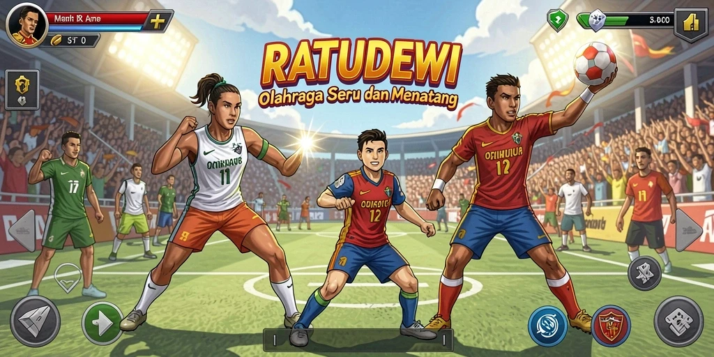 Tampilan menarik dari gameplay RATUDEWI yang menggambarkan pertandingan olahraga yang mendebarkan.