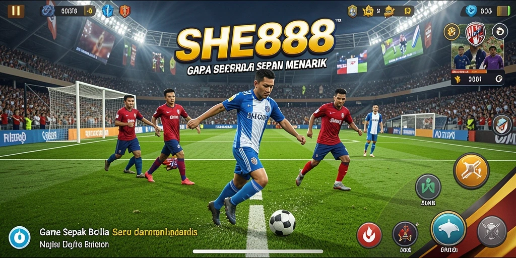 Tampilan gameplay SHE888 dengan aksi sepak bola yang mendebarkan.