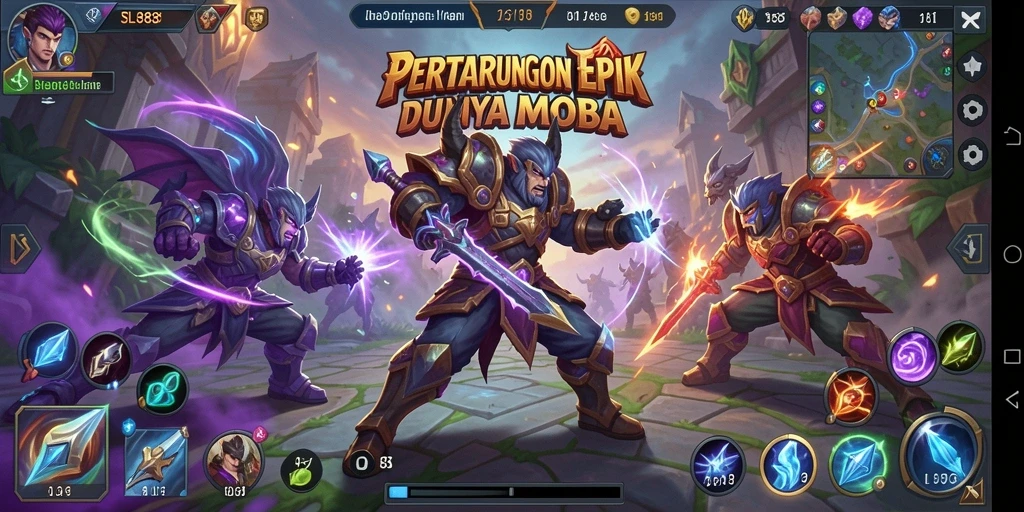 Tangkapan layar gameplay MOBA yang intens.
