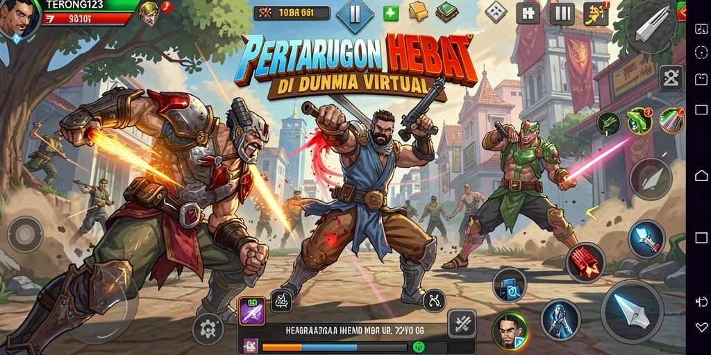 Tampilan utama gameplay TERONG123 dengan pertarungan seru dan karakter unik.