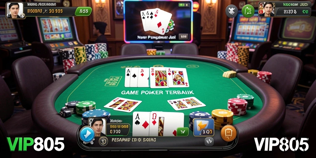 Tampilan gameplay VIP805 yang menakjubkan dengan suasana poker yang mendebarkan.